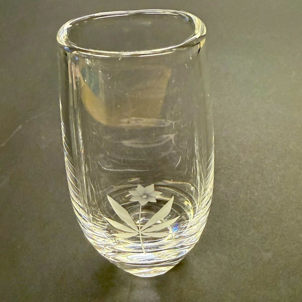 Antique Orrefors crystal bud vase w/ etched floral lily of the valley or similar
